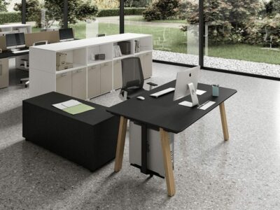 Minimo 2 - Simple Executive Desk with Wood Finish legs