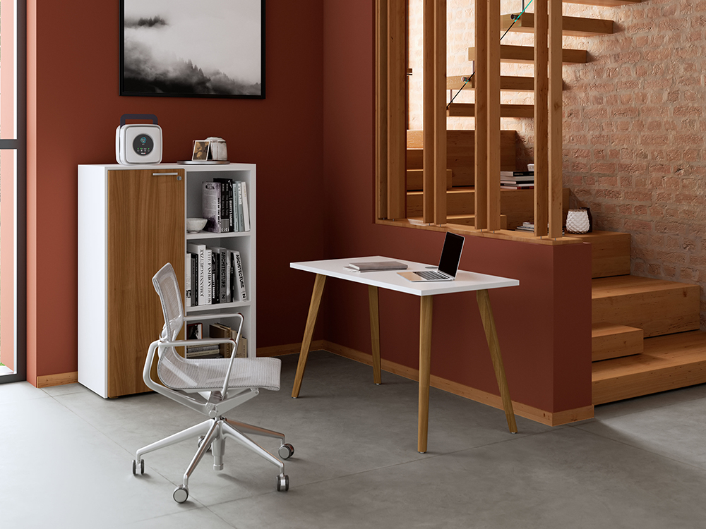 Stile – Modern Home Office Desk with 2 Shelves + 1 Closed Door Storage