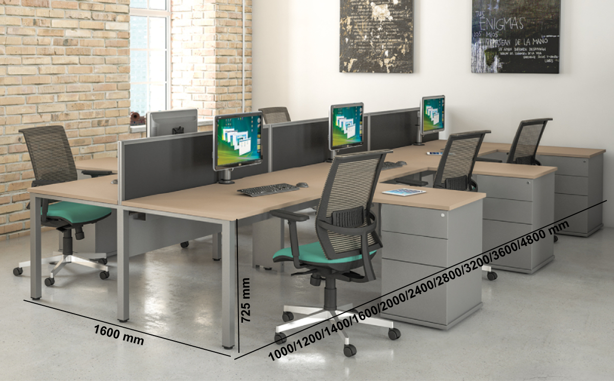 Logan 1 – U Leg Double Operational Office Desk With Optional Pedestal Return Size