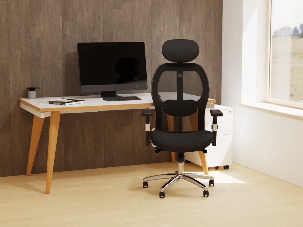 Bennett – Mesh Back Black Fabric Chair 01 Img (1)