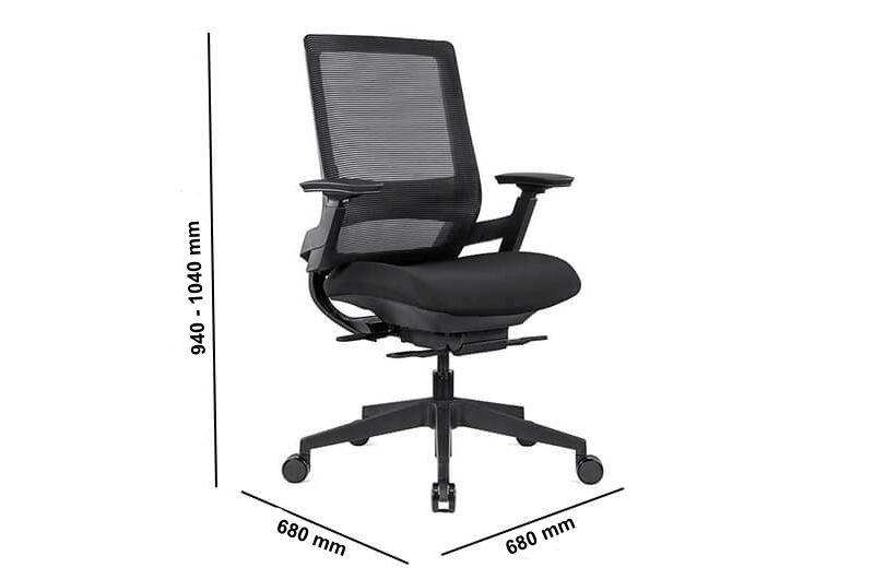 Macsen Black Ergonomic Mesh Task Chair With Optional Headrest Dimension Img