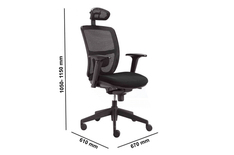 Madelief Black Mesh Operational Chair With Headrest Dimension Imgs