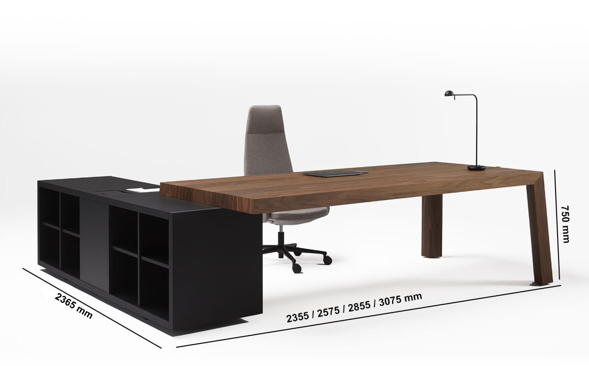 Anna – Modern Executive Desk With Credenza Unit And Optional Modesty Panel Size Image