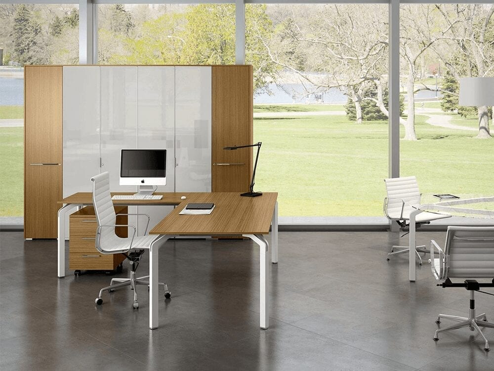 Vinny 4 – Executive Desk with Wood Veneer Top and Optional Return ...