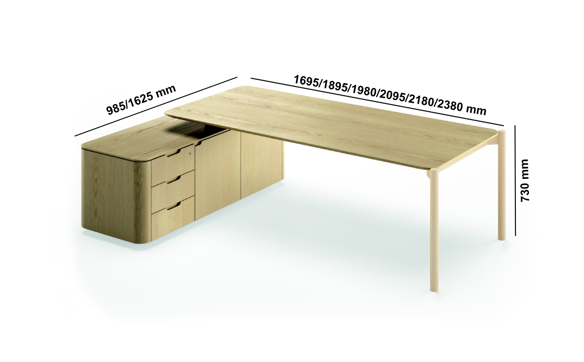 Stefano – Wood Veneer Lacquered Top Executive Desk With Optional Return & Credenza Unit Size Image