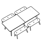 Medium Rounded Corner Rectangular Shape Table (8 Persons) + 4 Bench