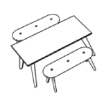 Small Straight Corners Rectangular Shape Table (4 and 8 Persons) + 2 and 4 Bench