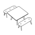 Radiused Square Shape Table (4 Persons) + 2 Bench