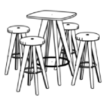 Rounded Corner Square Shape Table (4 Persons) + 4 Chair