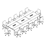 Large Rectangular Shape Table (2 Middle Panel Leg, 12 Persons) + 12 Chair