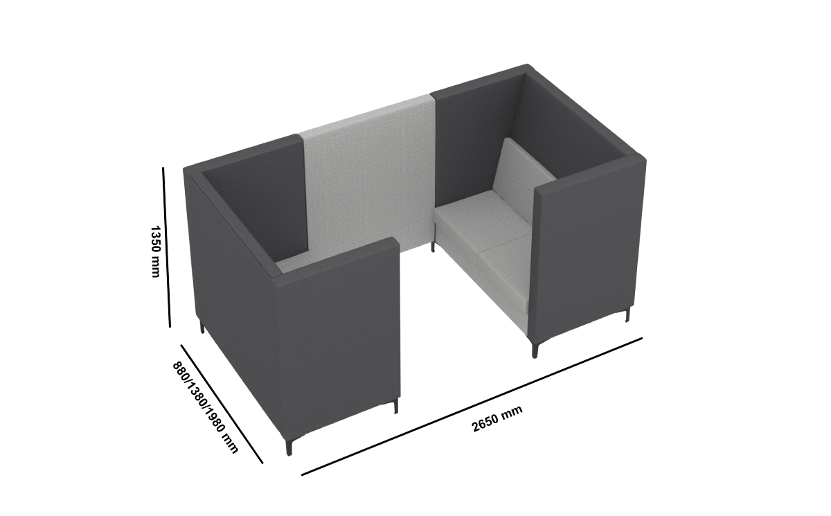 Gilda 1 – Two, Three, Four And Six Seater High Back Work Pod With Privacy Panel And Optional Table Dimensions Img